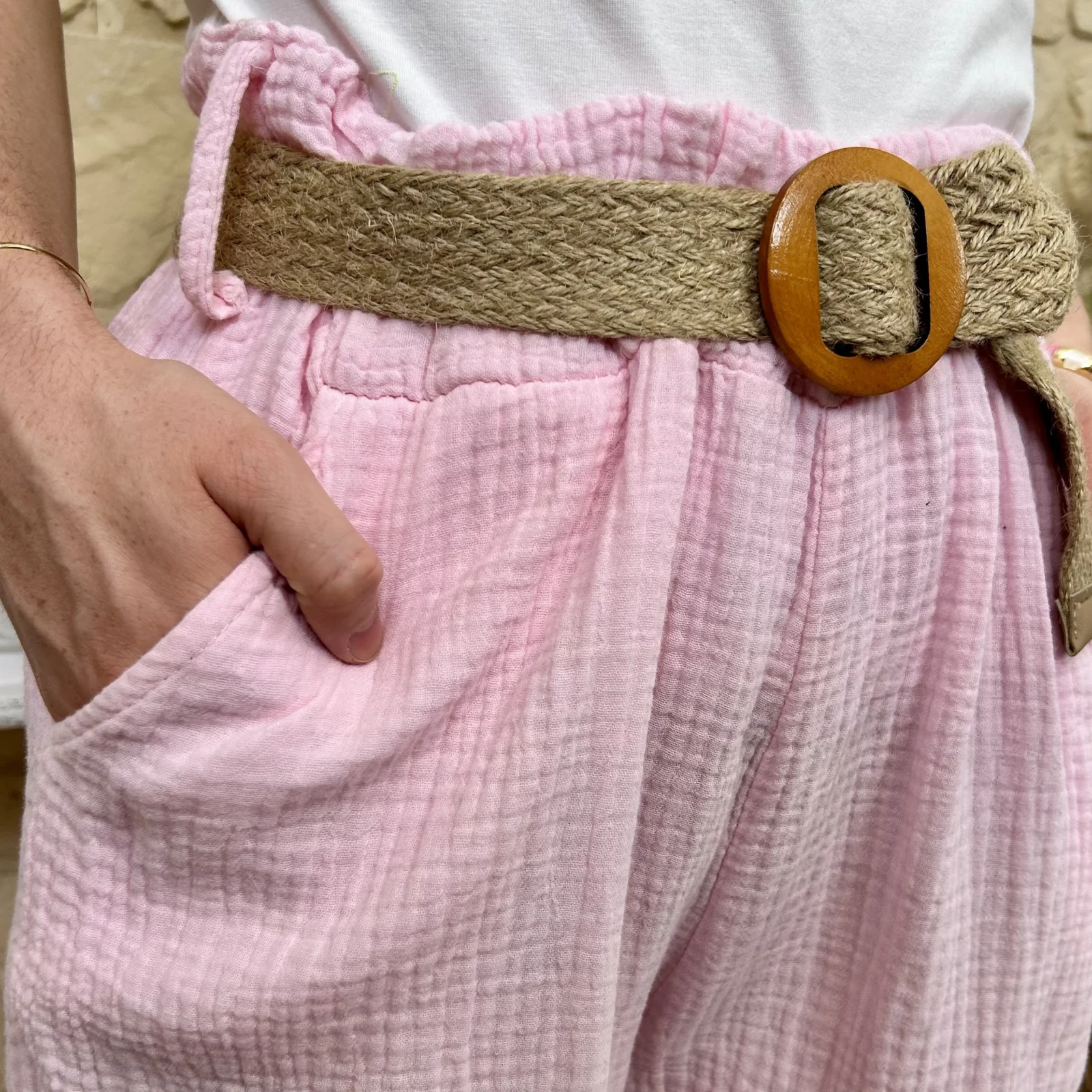 Pantalon gaze de coton et ceinture (TU) - rose-pale - taille-unique