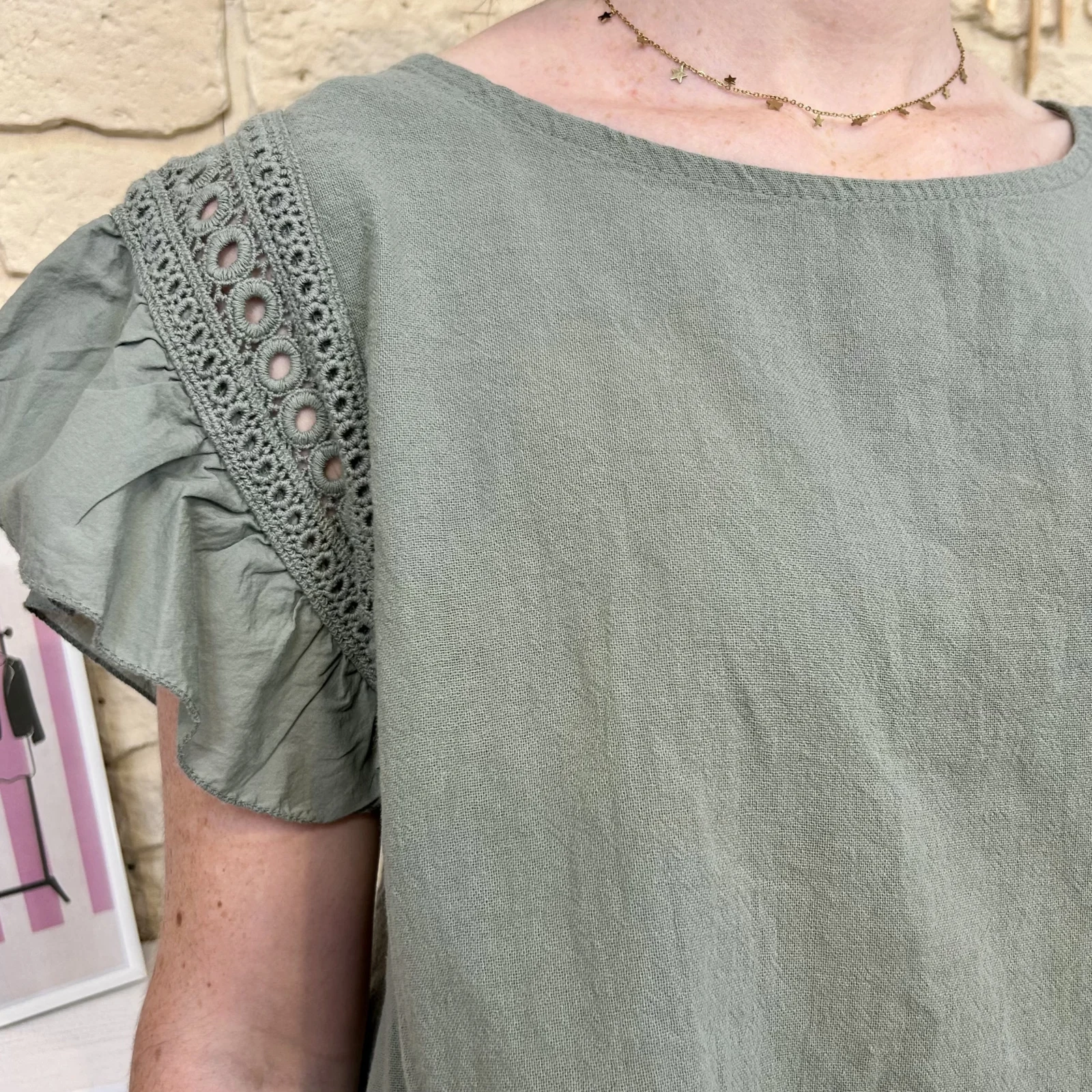 Blouse avec manches volantées (TU) - kaki - taille-unique