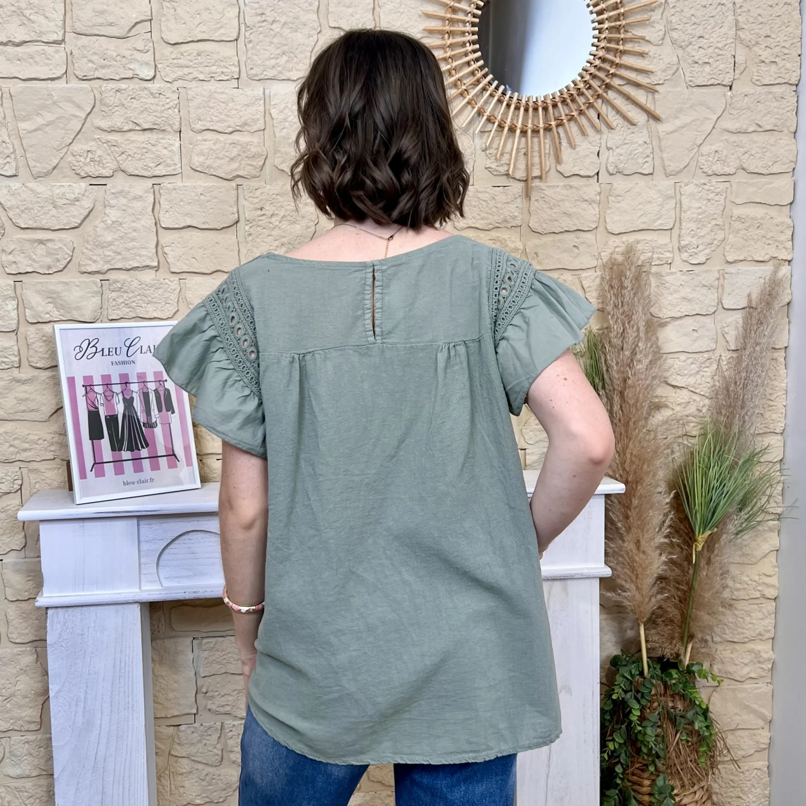 Blouse avec manches volantées (TU) - kaki - taille-unique