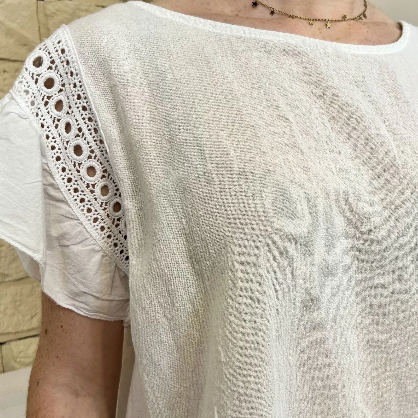 Blouse avec manches volantées (TU) - blanc - taille-unique