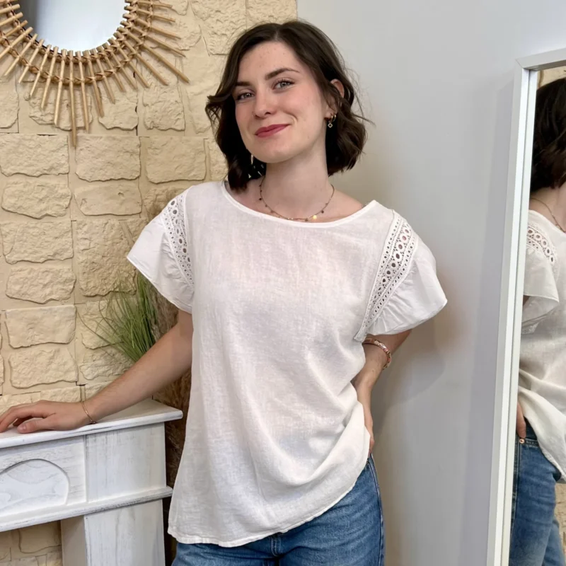 Blouse avec manches volantées (TU) - blanc - taille-unique