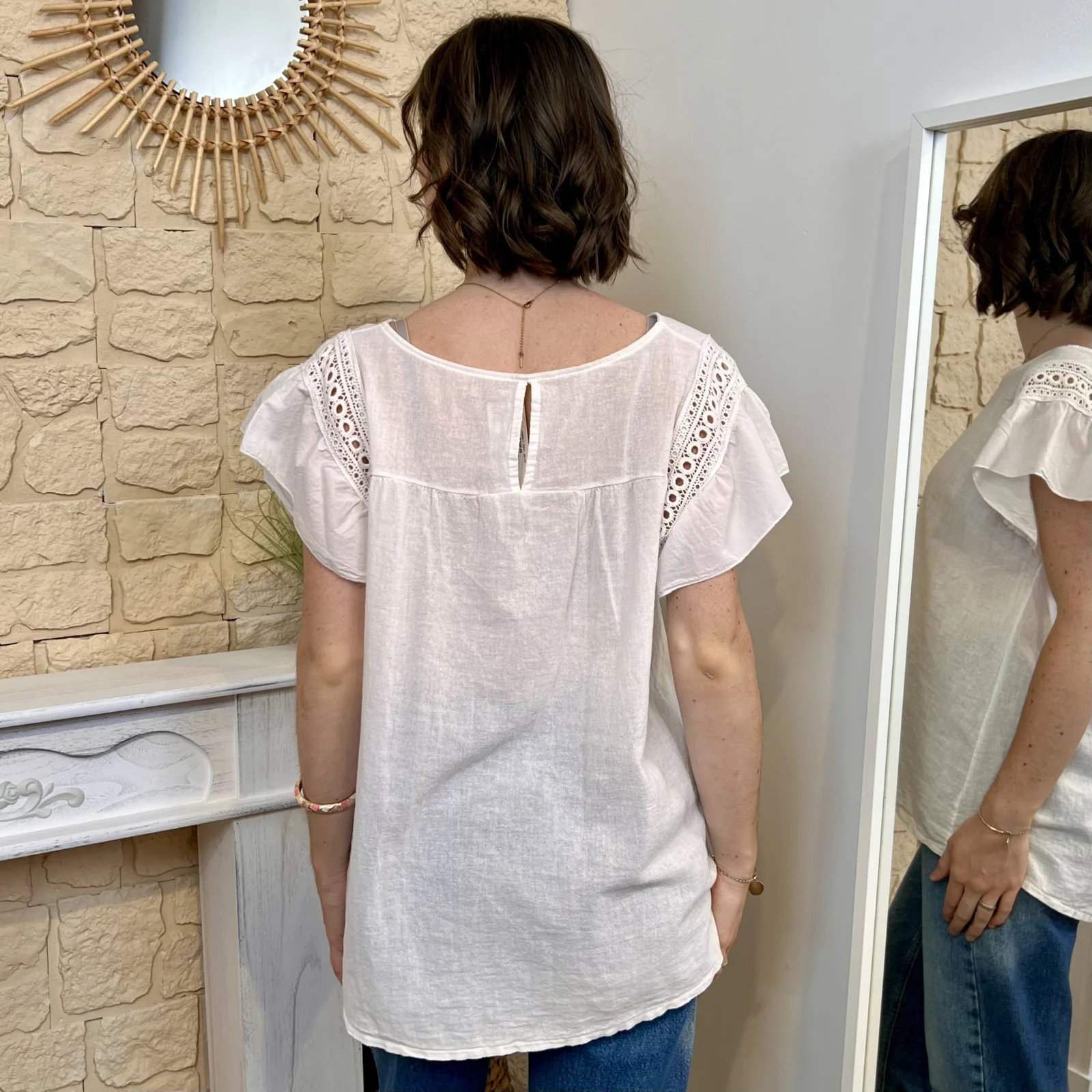 Blouse avec manches volantées (TU) - blanc - taille-unique