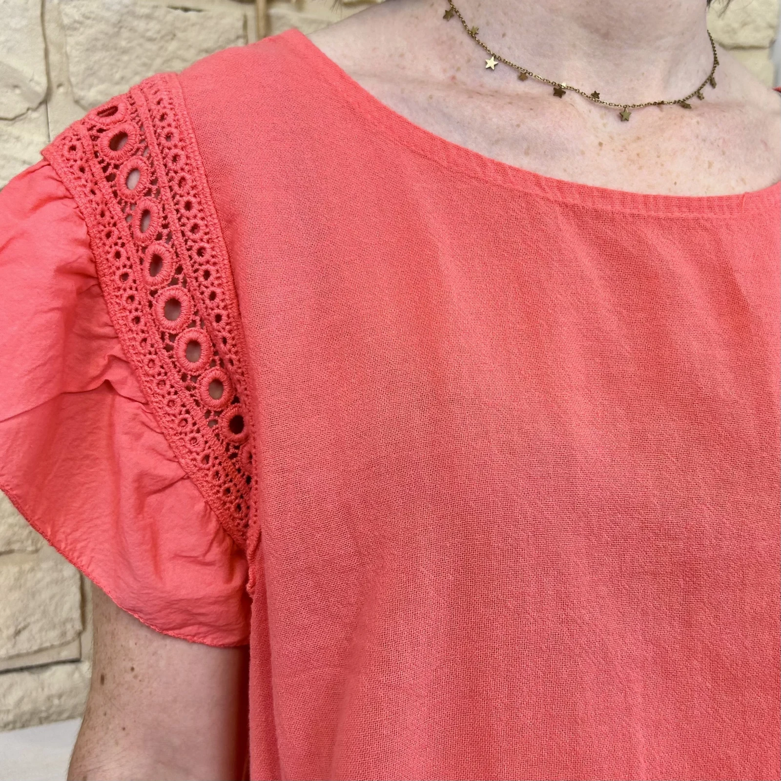 Blouse avec manches volantées (TU) - corail - taille-unique