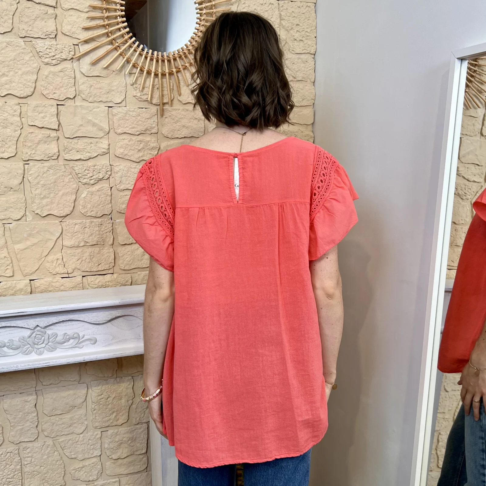 Blouse avec manches volantées (TU) - corail - taille-unique