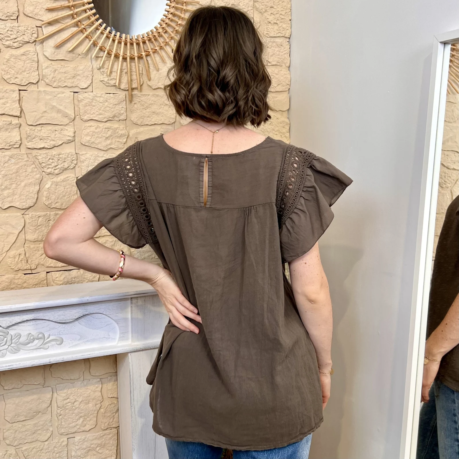 Blouse avec manches volantées (TU) - marron - taille-unique