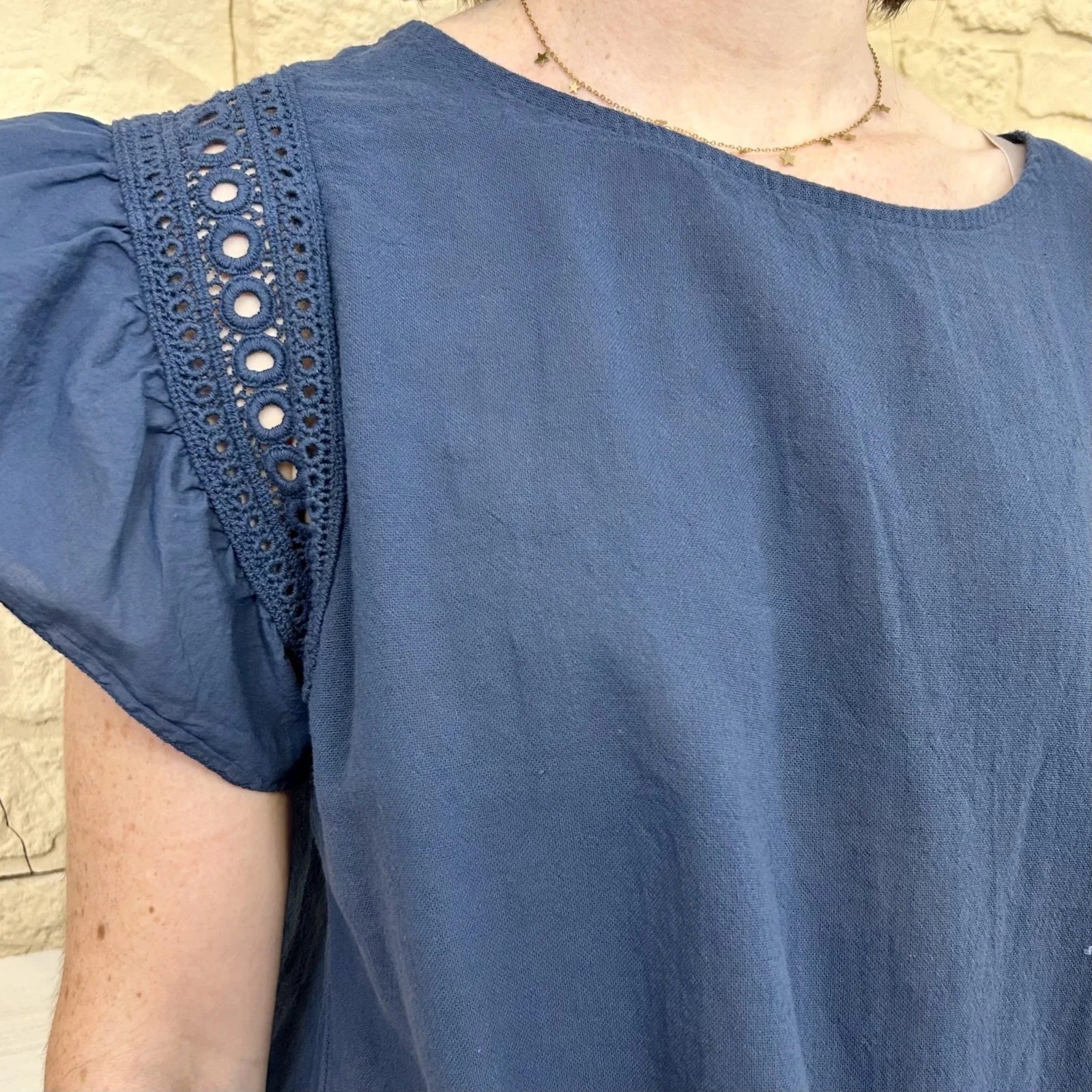 Blouse avec manches volantées (TU) - marine - taille-unique