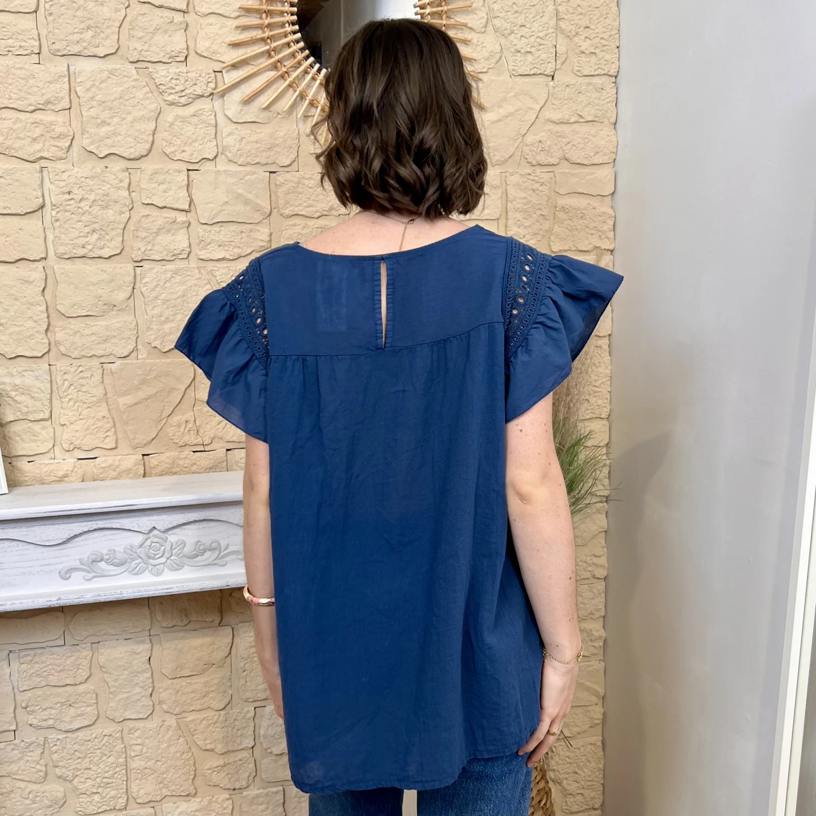 Blouse avec manches volantées (TU) - marine - taille-unique
