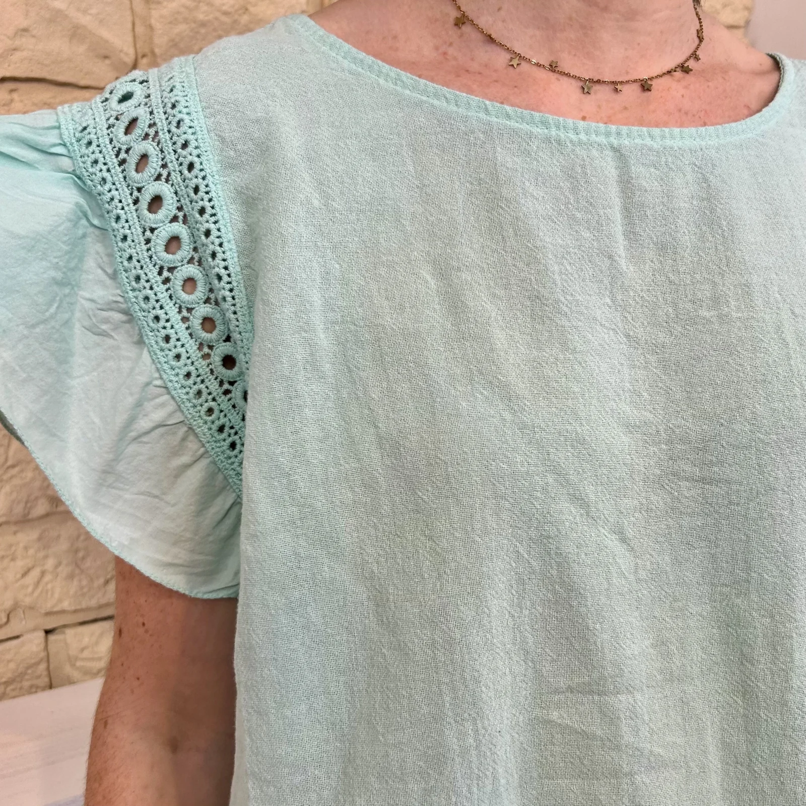 Blouse avec manches volantées (TU) - vert-deau - taille-unique