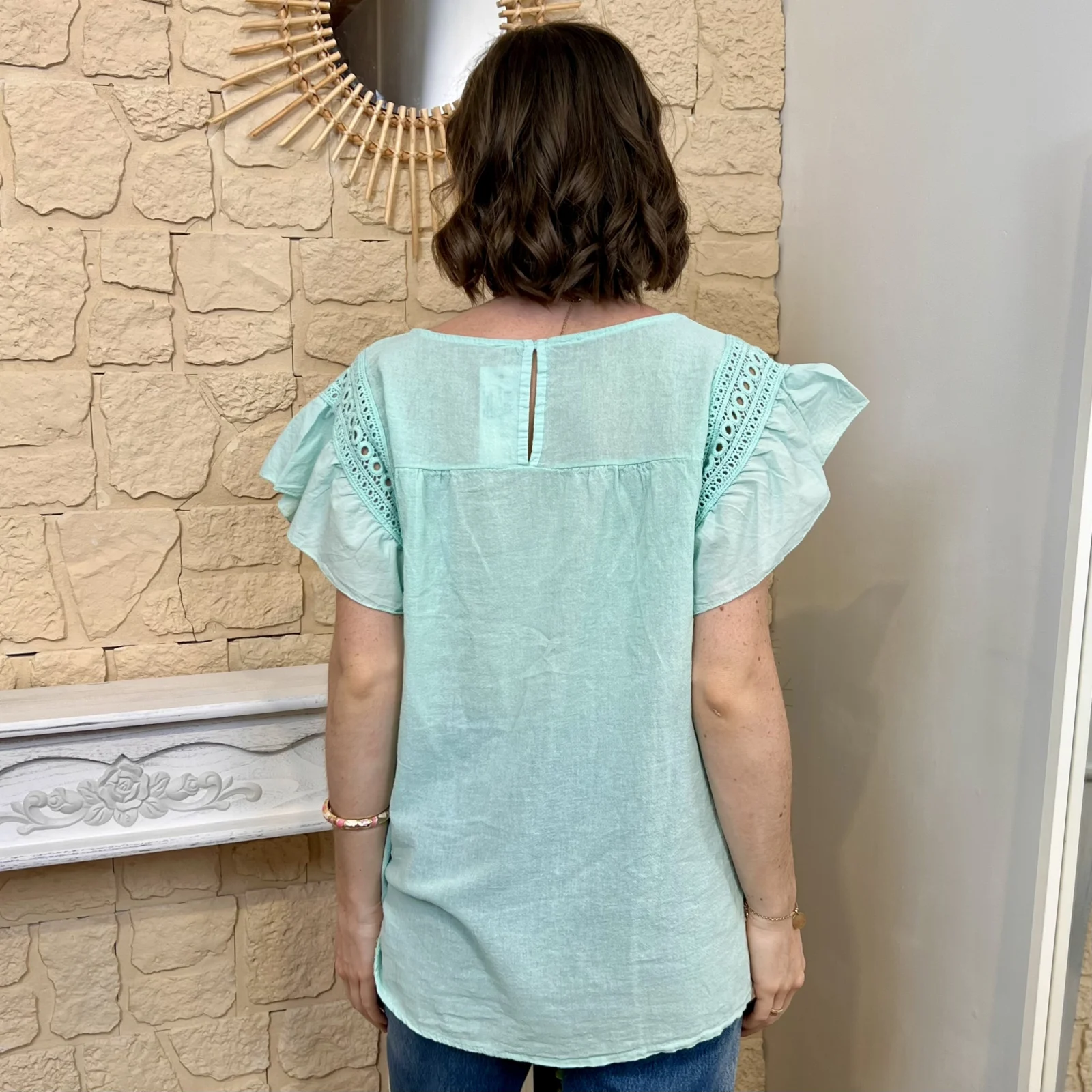 Blouse avec manches volantées (TU) - vert-deau - taille-unique