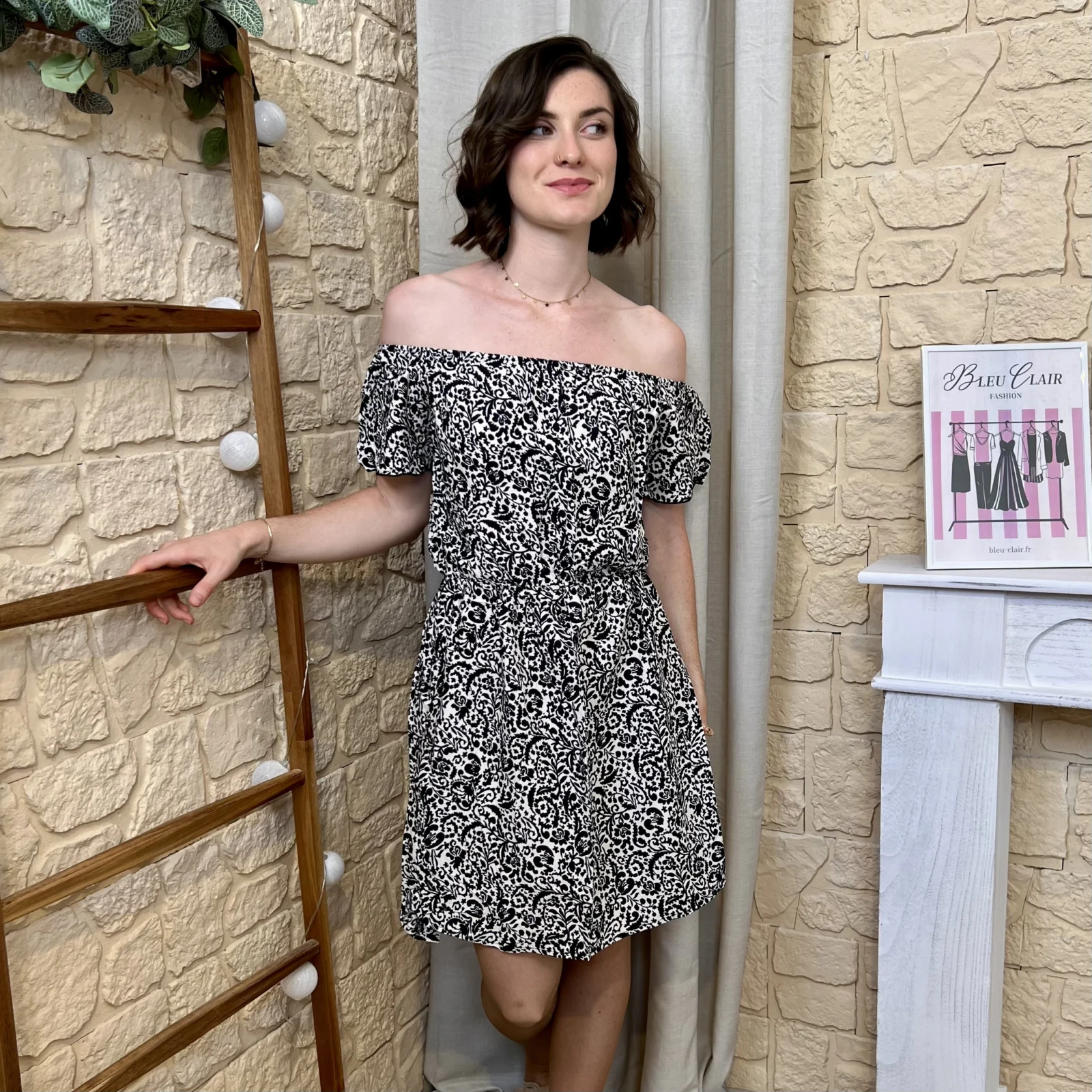 Robe courte fluide arabesques (T36-T40) - noir - 42