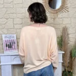 Pull femme maille fine col V « Tendance » - corail - taille-unique