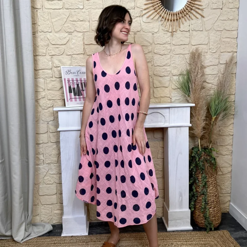Robe longue à pois (TU) - rose - taille-unique