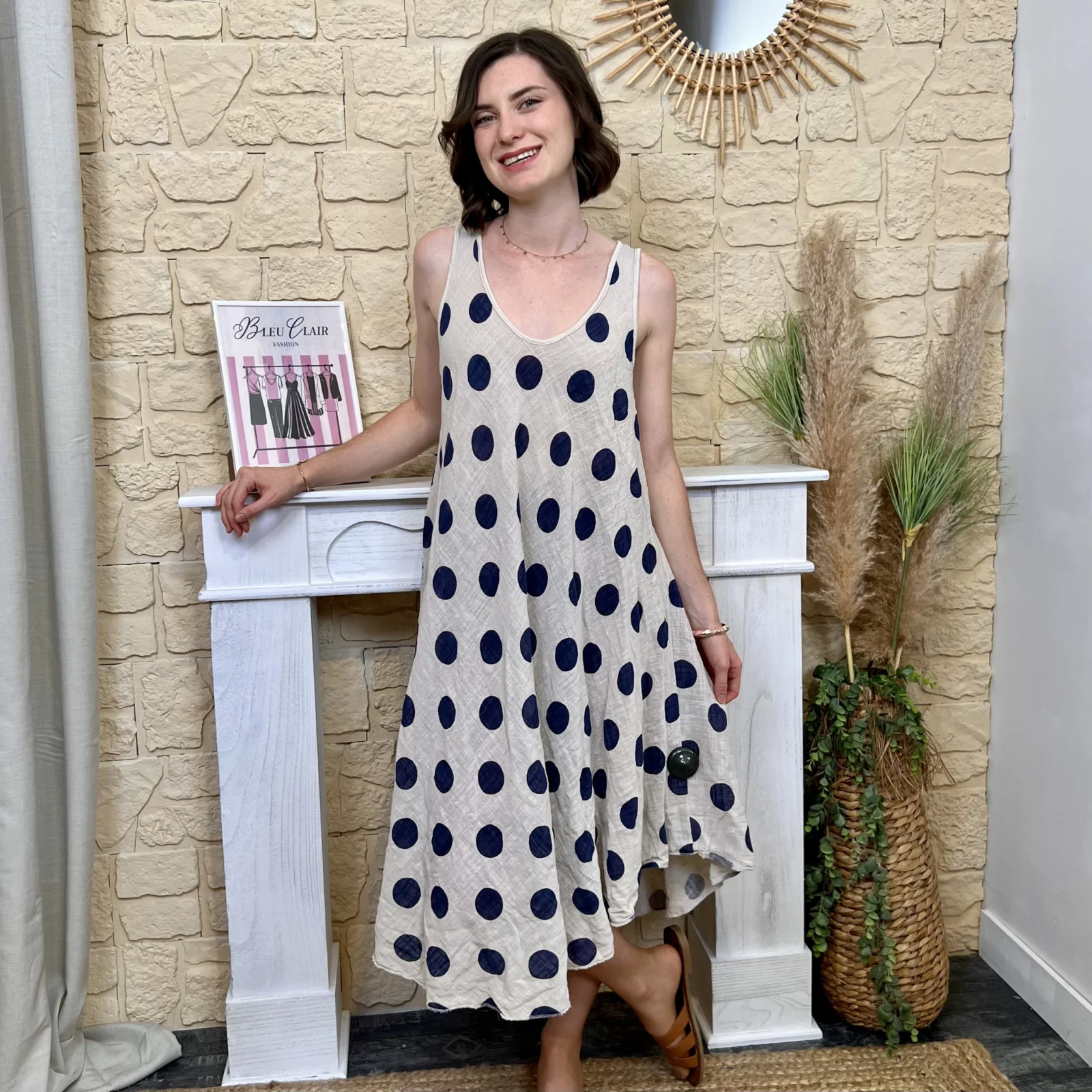 Robe longue à pois (TU) - beige - taille-unique-grande-taille