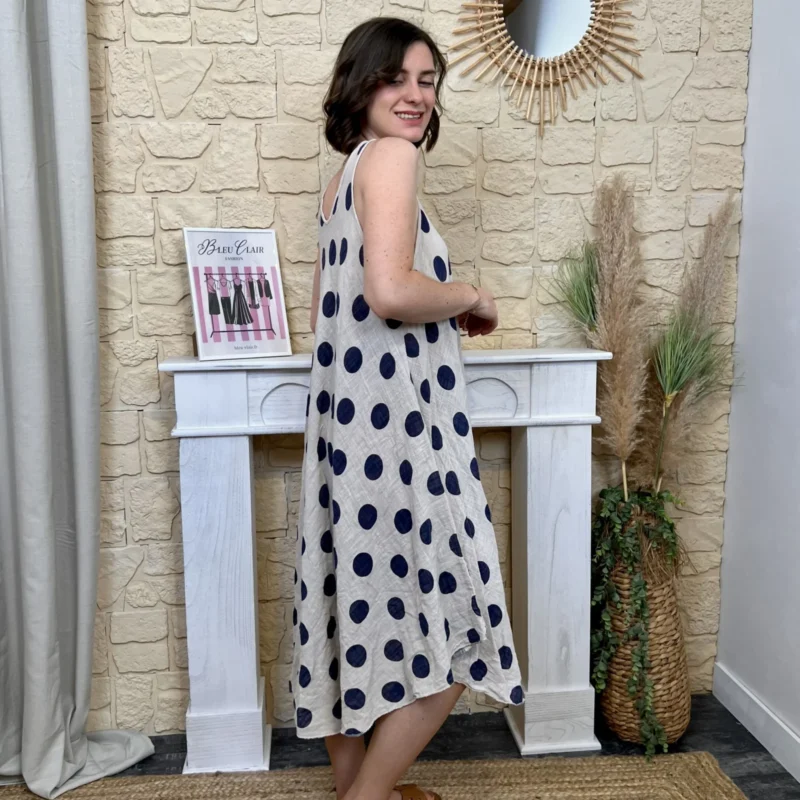 Robe longue à pois légère et estivale (TU) - beige - taille-unique-grande-taille