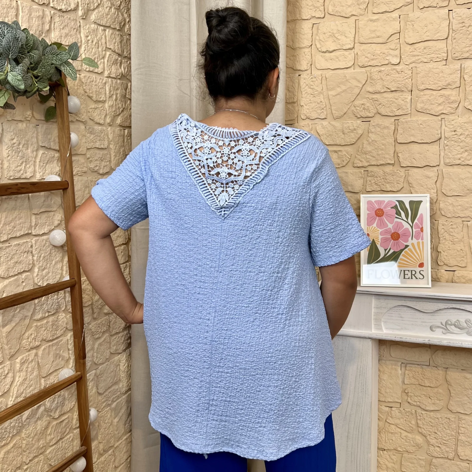 Tunique texturée dentelle dos - bleu-ciel - taille-unique-grande-taille