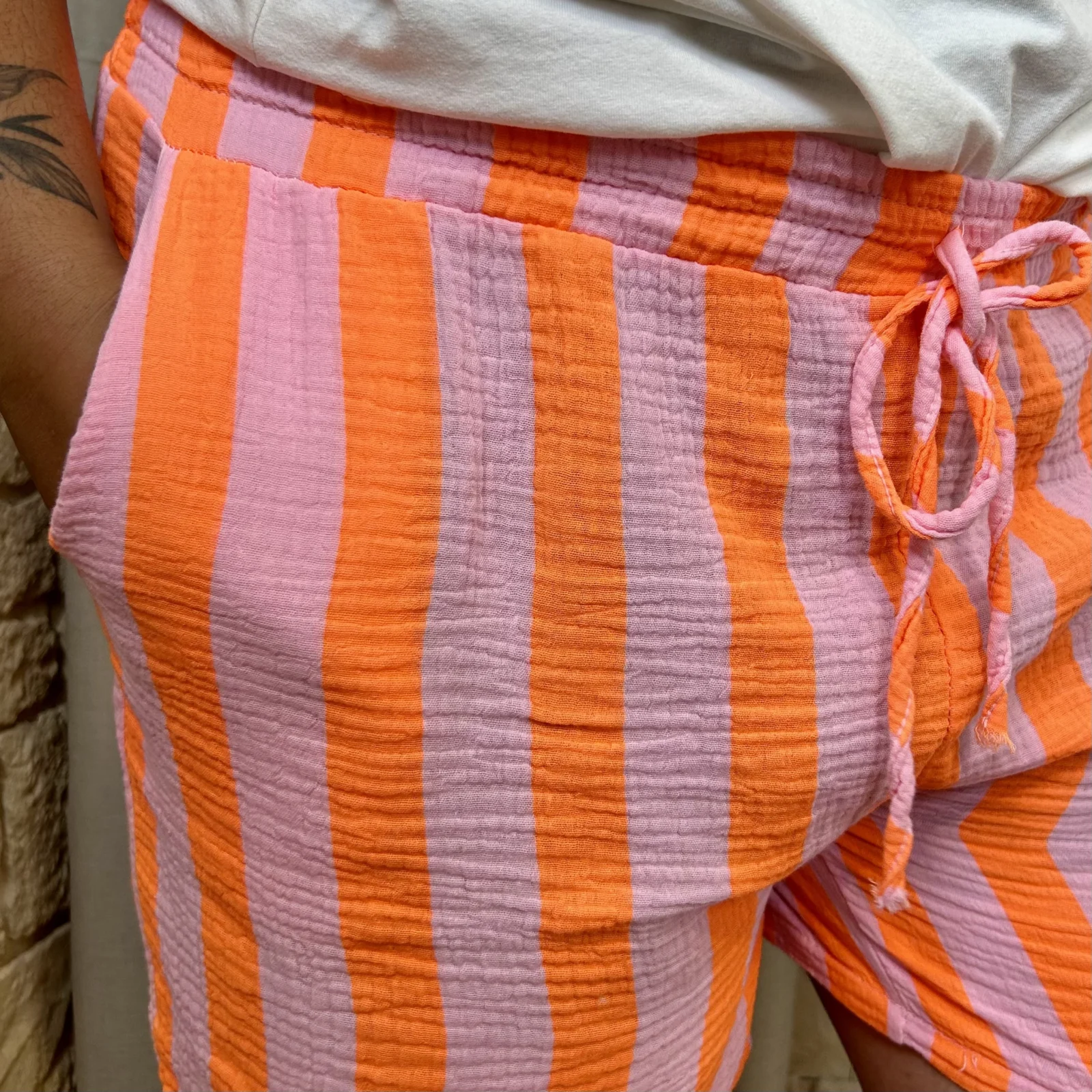 Short rayé gaze de coton (GT) - orange - taille-unique-grande-taille détails