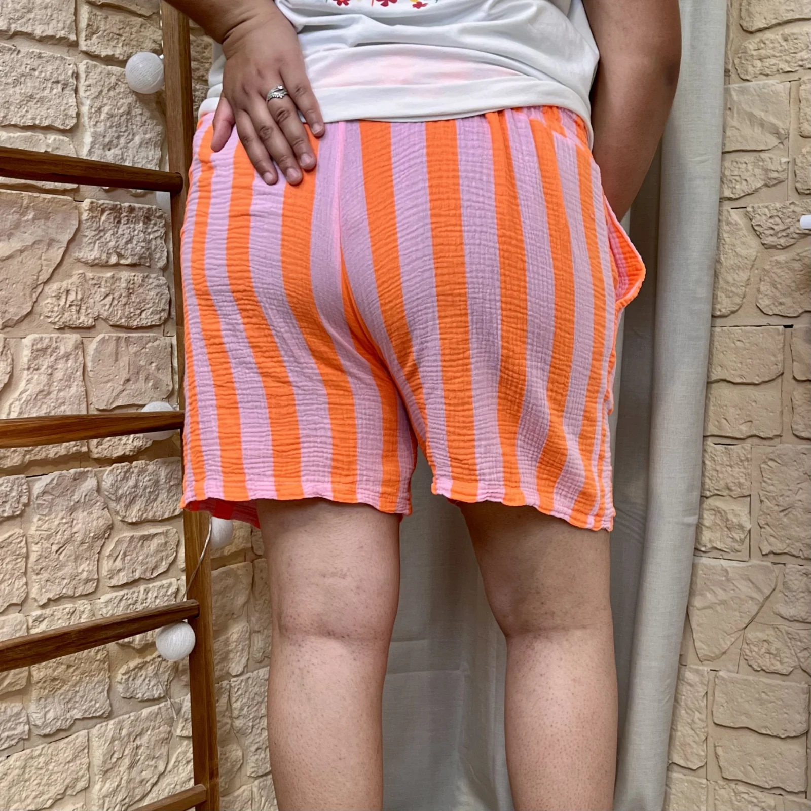 Short rayé gaze de coton (GT) - orange - taille-unique-grande-taille dos