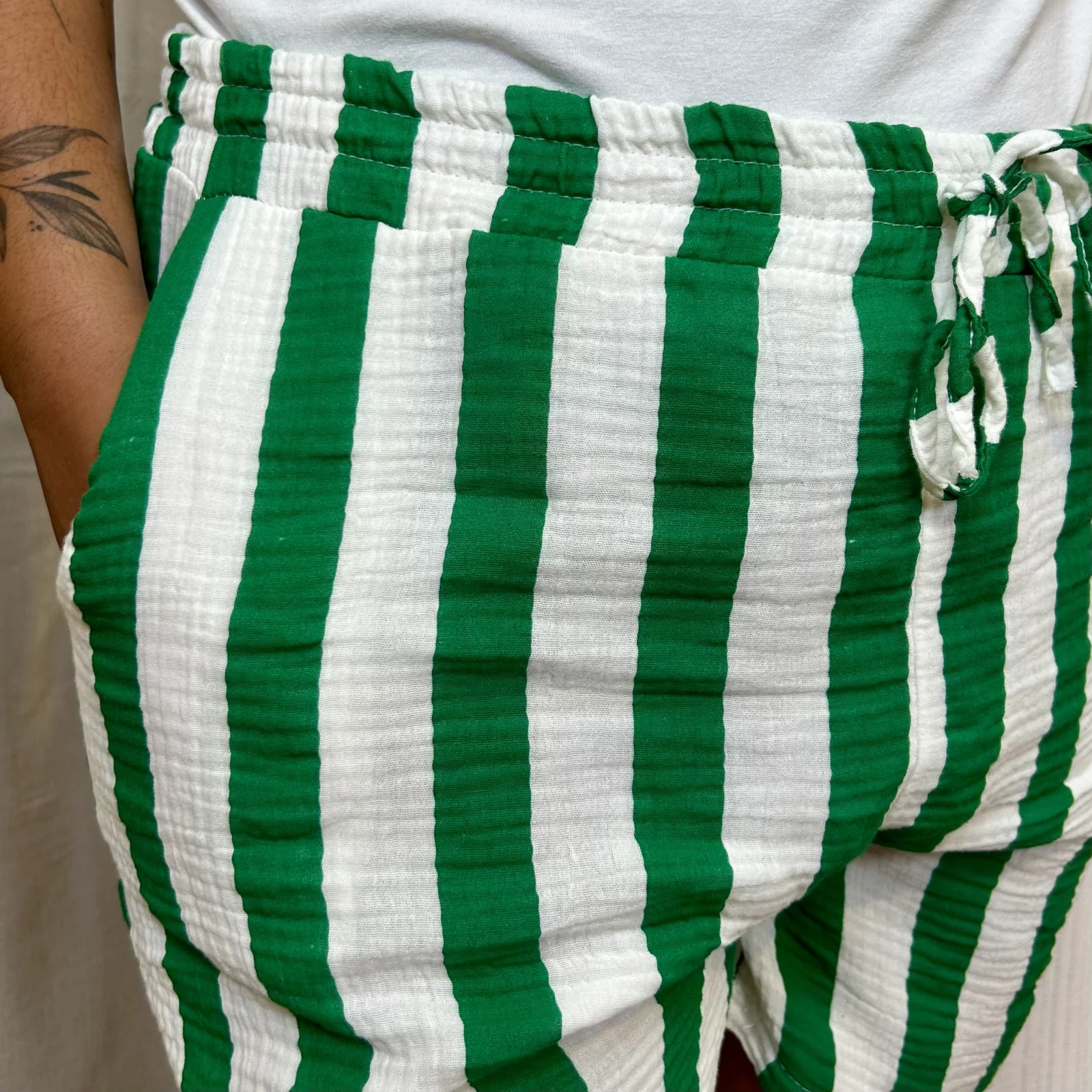 Short rayé gaze de coton (GT) - vert-bresil - taille-unique-grande-taille