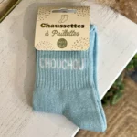 Chaussettes à message pailletées femme - bleu-ciel - sans-taille