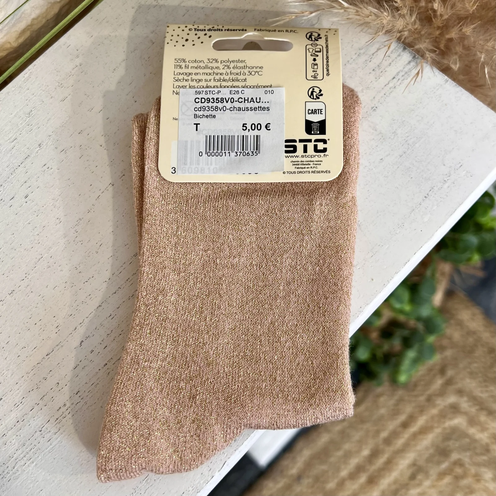 Chaussettes à paillettes bichette rose poudré- sans-taille