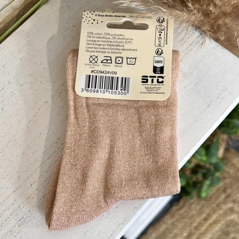 Chaussettes pailletées à message imprimé femme - beige - taille-unique
