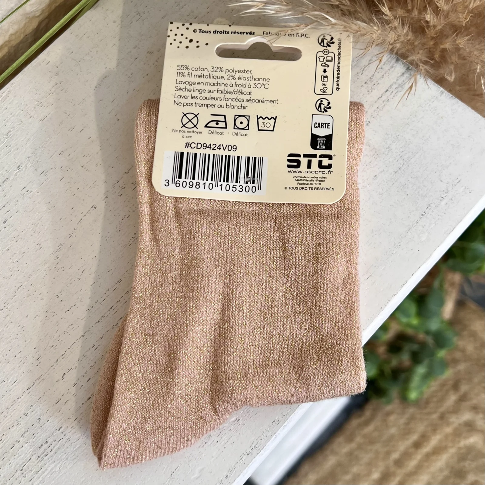 Chaussettes pailletées à message imprimé femme - beige - taille-unique