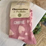 Chaussettes pailletées à message femme taille unique 36-42 - rose-poudre - sans-taille