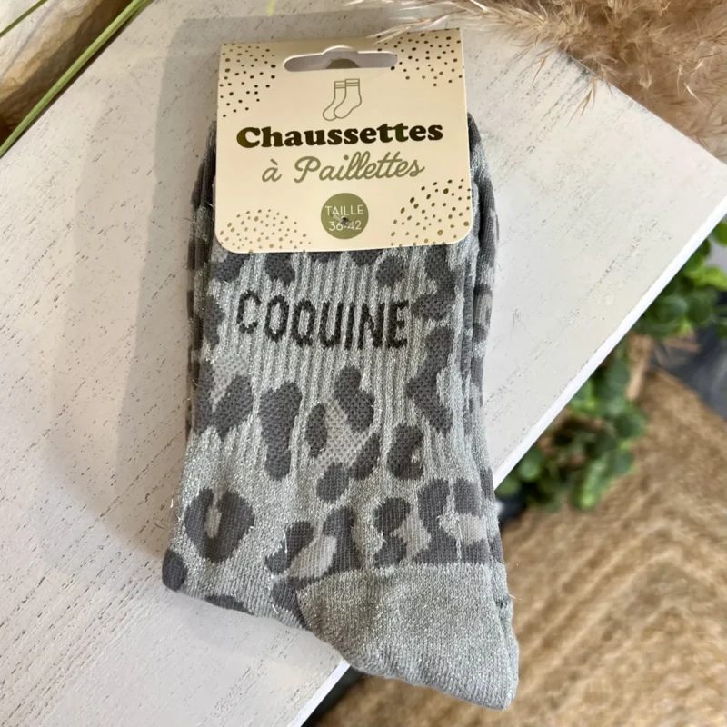 Chaussettes pailletées à message femme - gris - sans-taille