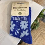 Chaussettes pailletées à message femme taille unique 36-42 - bleu-royal - sans-taille