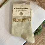 Chaussettes pailletées à message imprimé femme - ecru - taille-unique