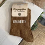 Chaussettes pailletées à message imprimé femme - marron - taille-unique