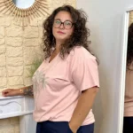 T-shirt femme palmiers strass « Jolies Formes » - rose-pale - taille-unique-grande-taille