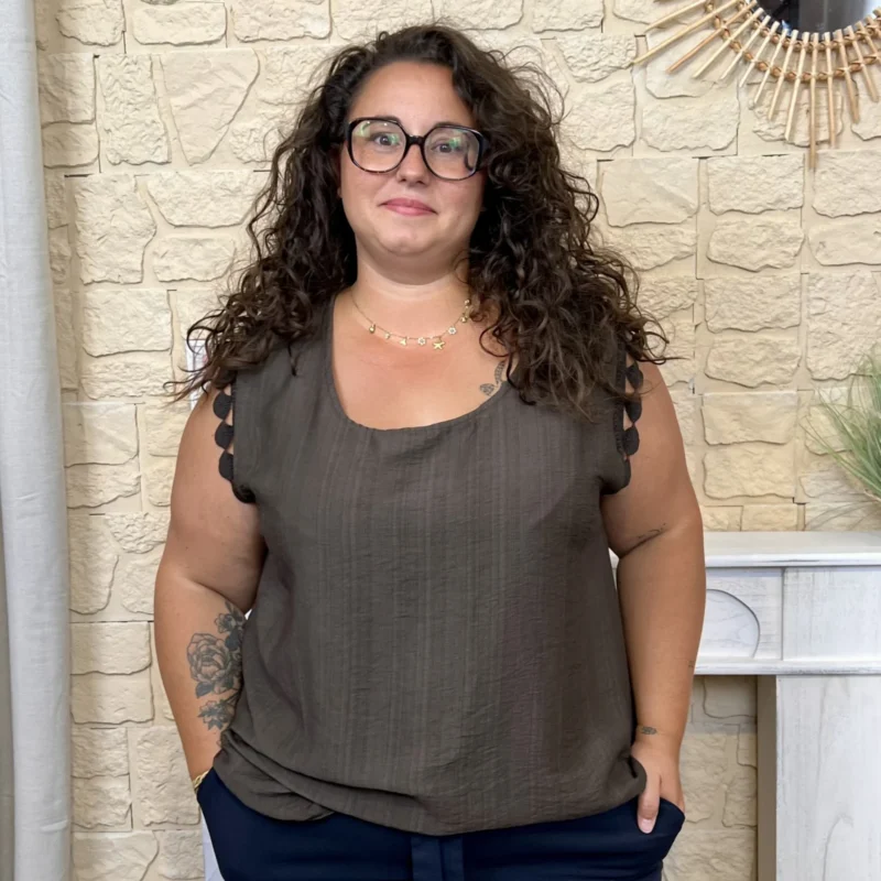 Débardeur femme fluide dentelle « Jolies Formes » - marron - taille-unique-grande-taille