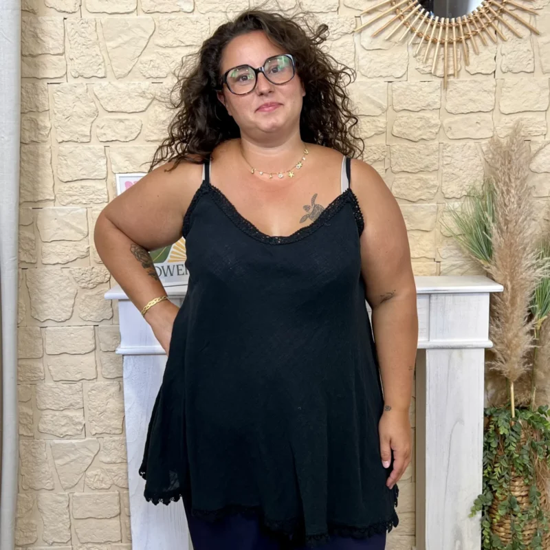 Débardeur femme col V dentelle « Jolies Formes » - noir - taille-unique-grande-taille