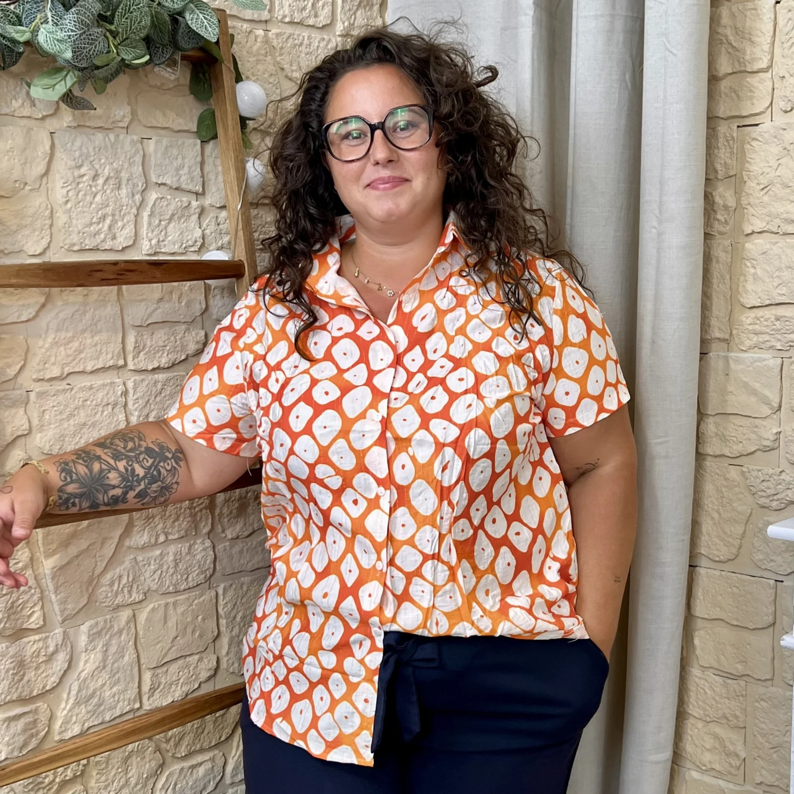Chemise motif écailles (T44-T52) - orange - 38