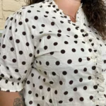 Blouse à pois col froncé (T44-T52) - ecru - 52