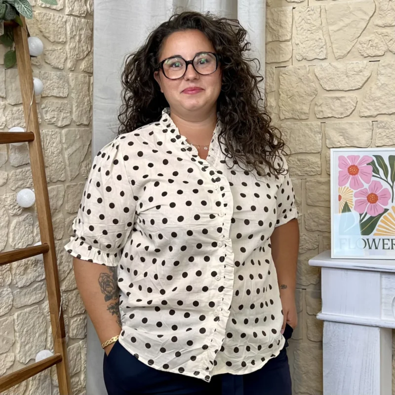 Blouse à pois col froncé (T44-T52) - ecru - 52