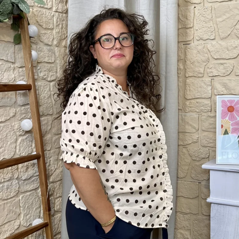 Blouse à pois col froncé (T44-T52) - ecru - 52