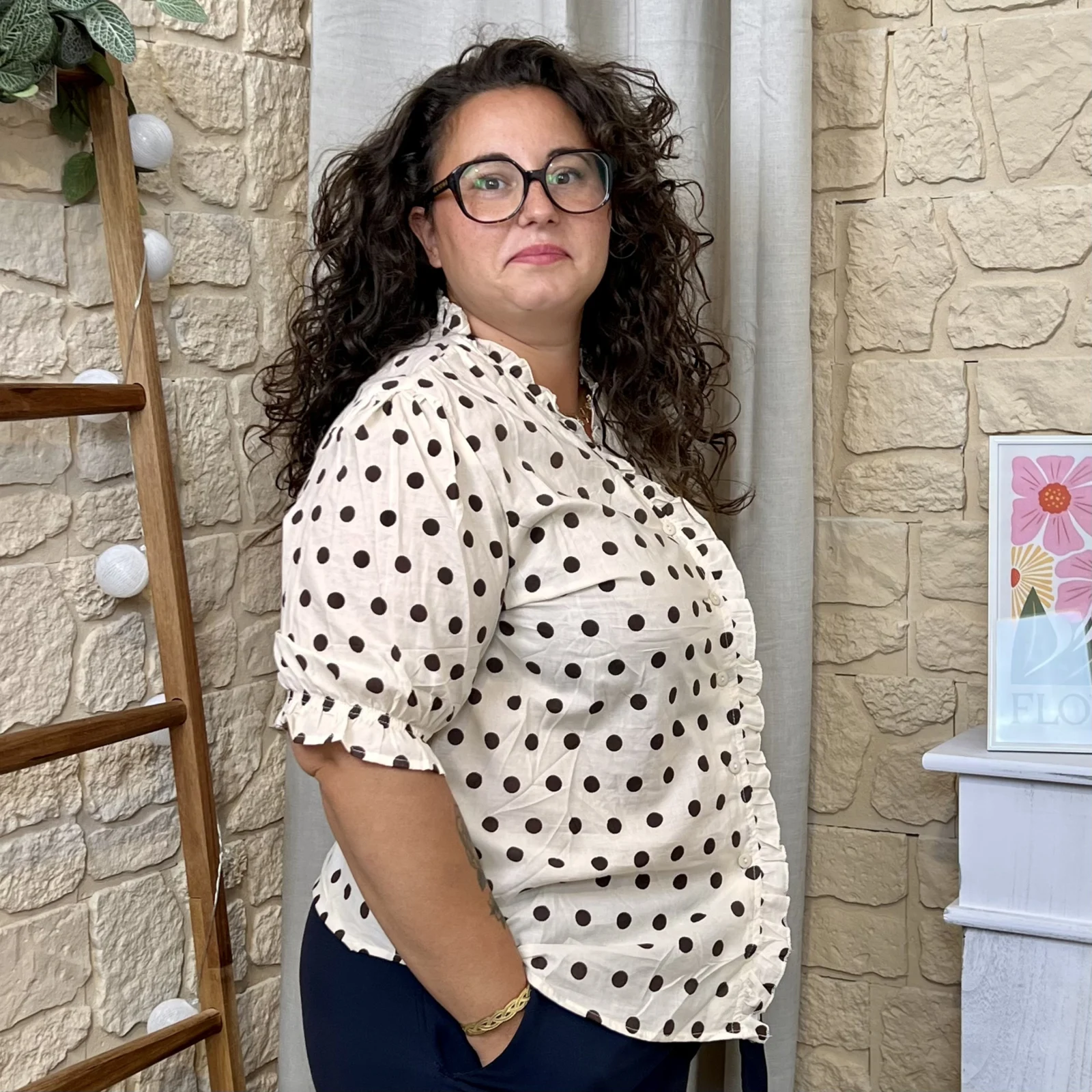 Blouse à pois col froncé (T44-T52) - ecru - 52