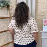 Blouse à pois col froncé (T44-T52) - ecru - 52