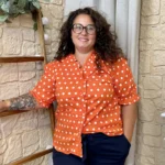 Blouse à pois col froncé (T44-T52) - orange - 52