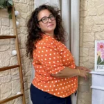 Blouse à pois col froncé (T44-T52) - orange - 52