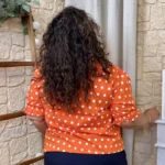 Blouse à pois col froncé (T44-T52) - orange - 52