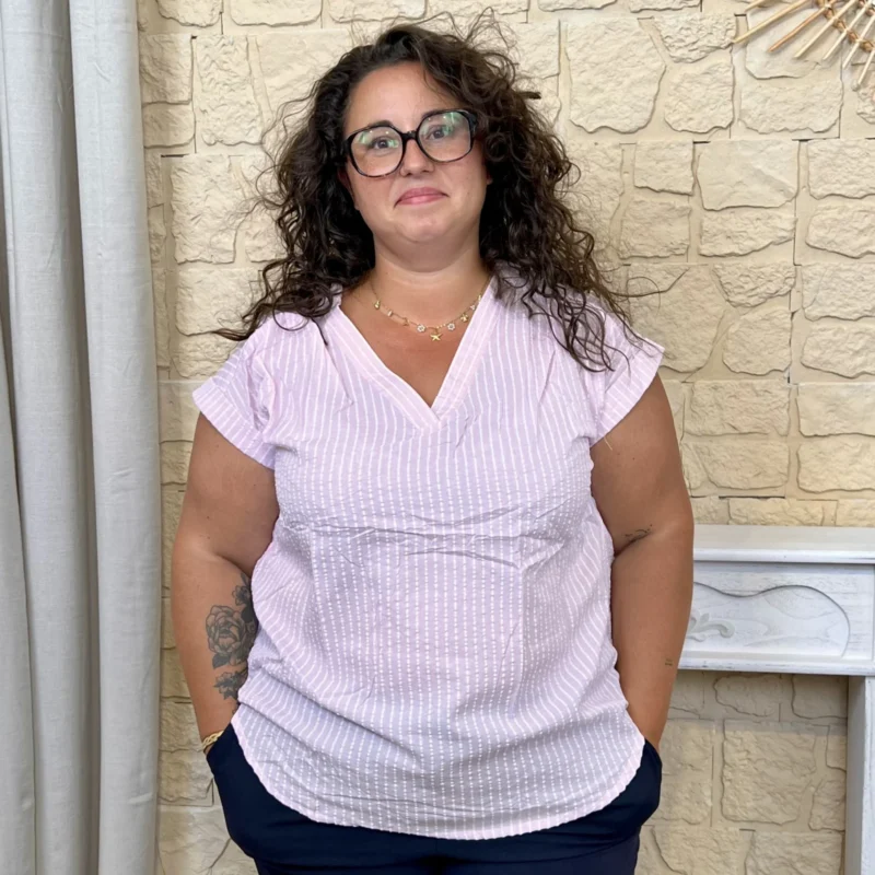 Blouse rayée col V (T44-T52) - rose-pale - 52