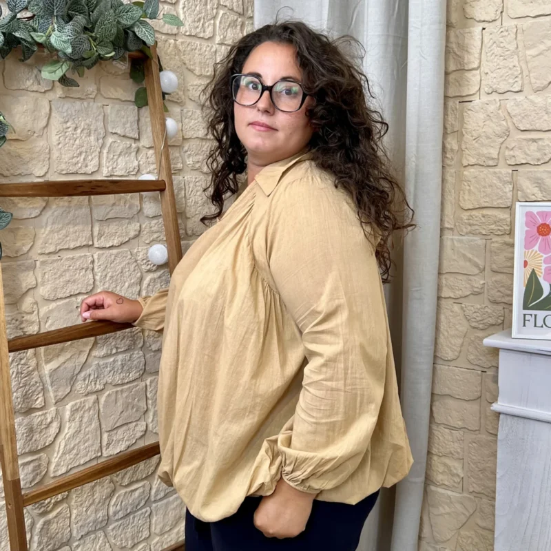 Blouse femme unie taille élastiquée « Jolies Formes » - camel - taille-unique-grande-taille