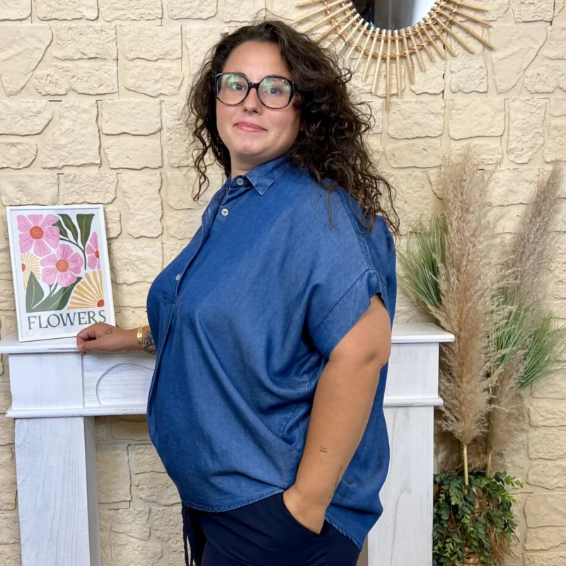 Blouse denim col chemise (GT) - denim - taille-unique-grande-taille