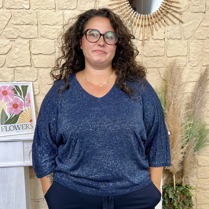 Pull femme maille pailletée « Jolies Formes » T40-T52 - marine - taille-unique-grande-taille