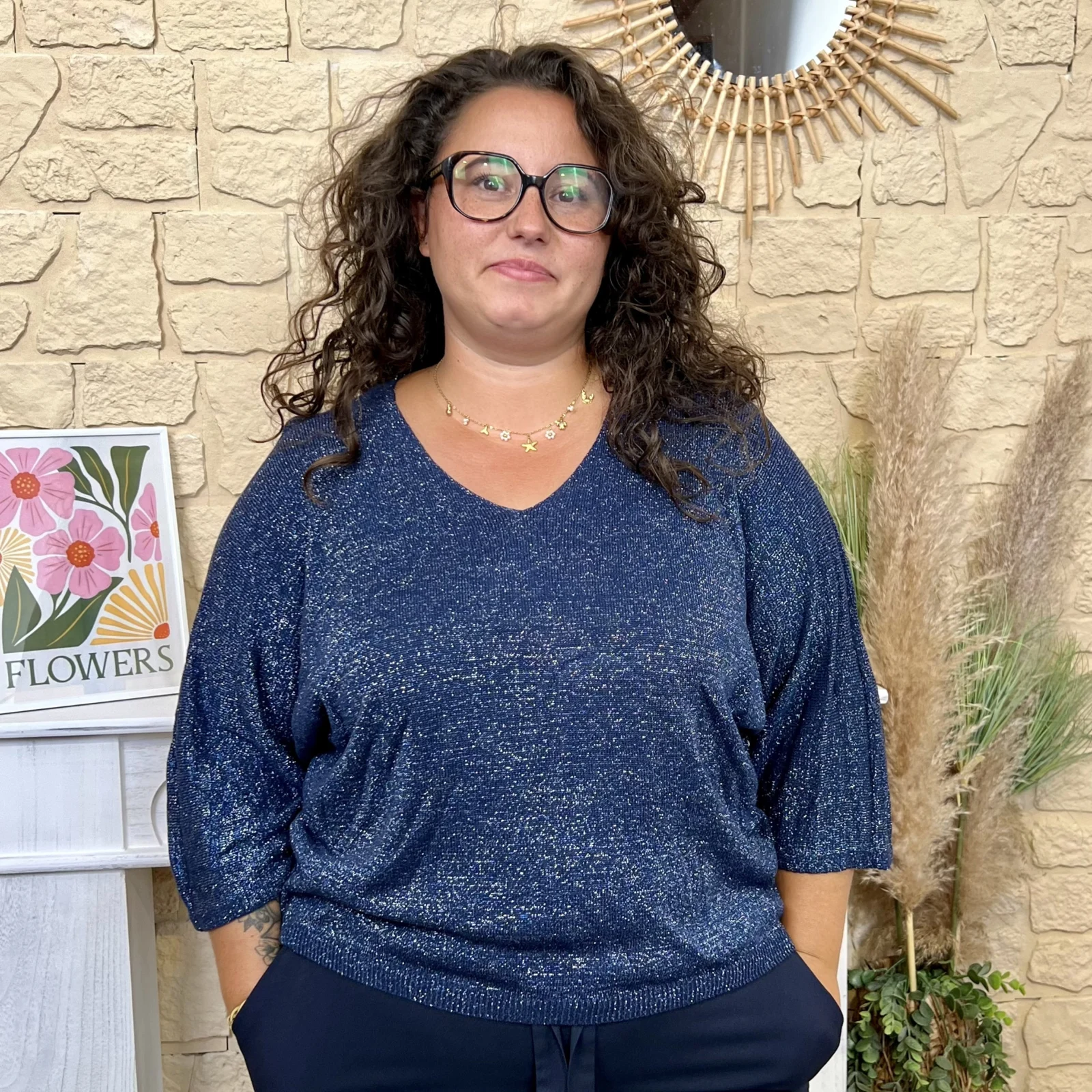 Pull femme maille pailletée « Jolies Formes » T40-T52 - marine - taille-unique-grande-taille