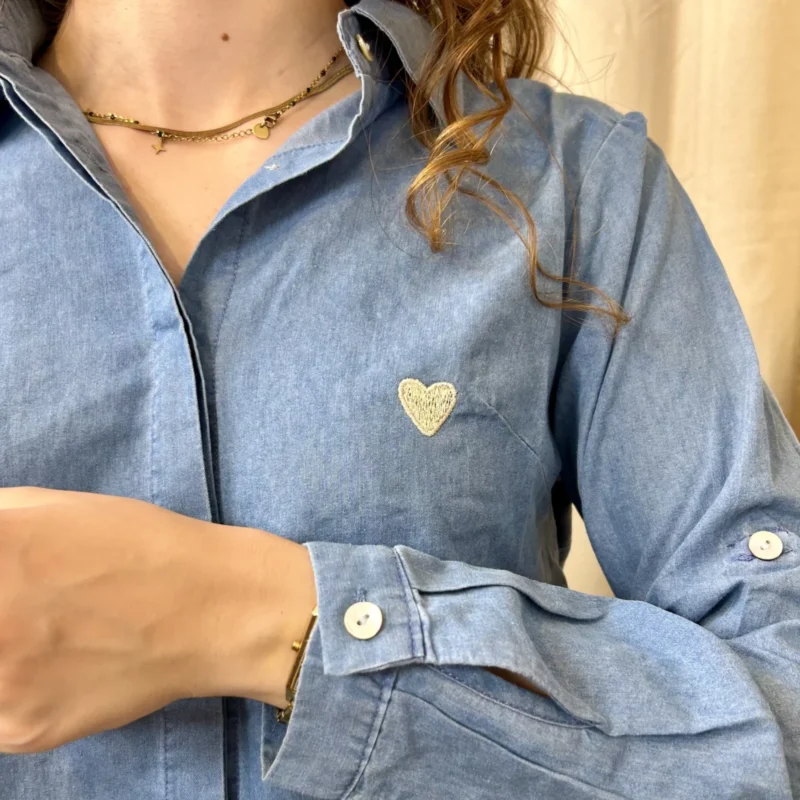 Chemise denim cœur poitrine (T36-T38) - bleu-jeans - 48