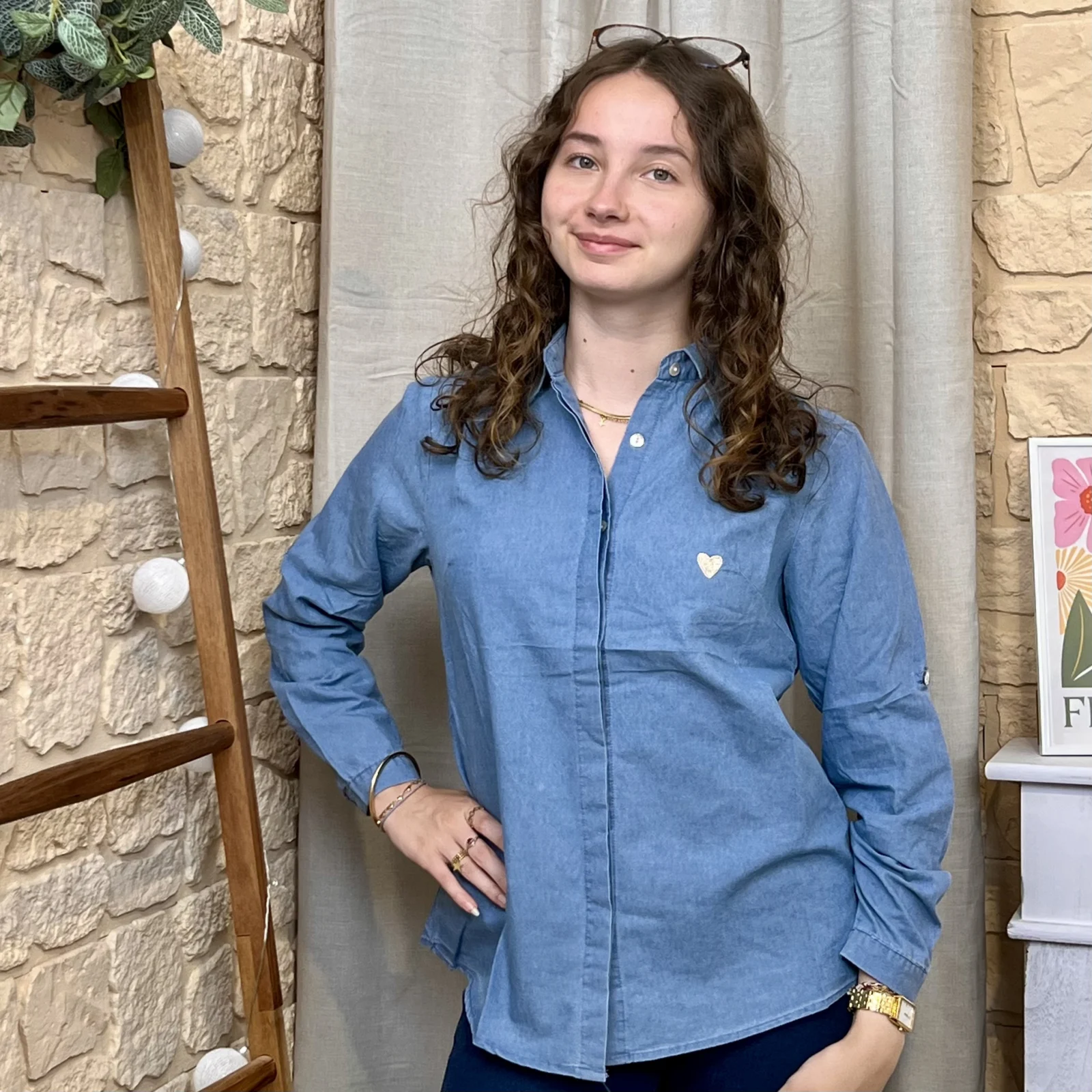 Chemise denim cœur poitrine (T36-T38) - bleu-jeans - 48